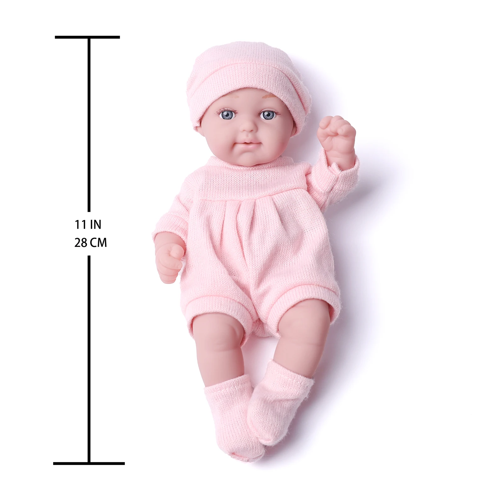 11Inches Realistic Simulation Newreborn Baby Dolls Pink Pattern Hat Stocking & Clothes Birthday Gift for Girl's Birthday Gift