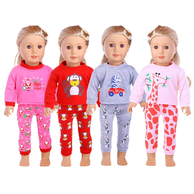 2 Pcs/Set Animal Pajamas Suit For 43cm Baby Doll Clothes Accessories And 18 Inch American Doll Girl's Toys Our Generation