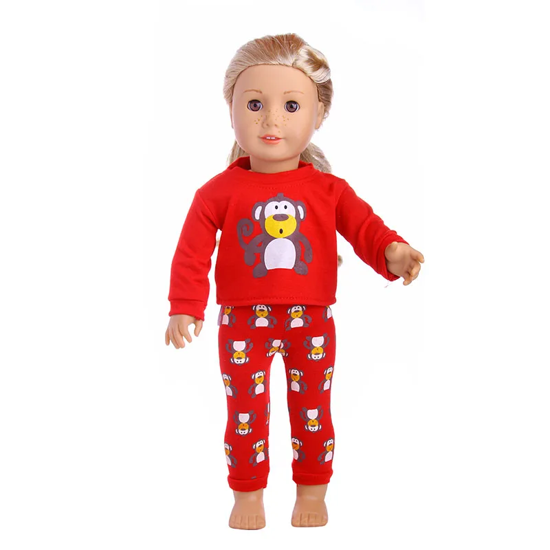 2 Pcs/Set Animal Pajamas Suit For 43cm Baby Doll Clothes Accessories And 18 Inch American Doll Girl's Toys Our Generation