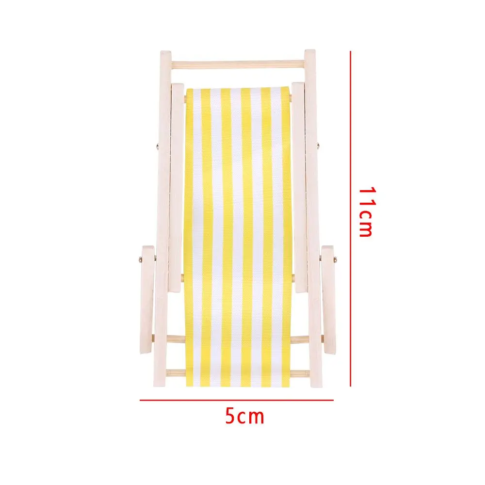 Wooden Lounge Chair Striped for 1/12 Dollhouse Miniature Furniture Beach Chair Folding Stripe Deck Doll House Garden Decor