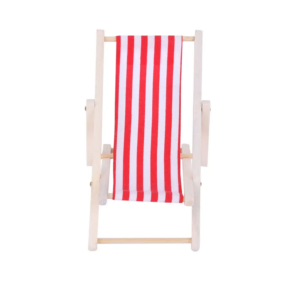 Wooden Lounge Chair Striped for 1/12 Dollhouse Miniature Furniture Beach Chair Folding Stripe Deck Doll House Garden Decor