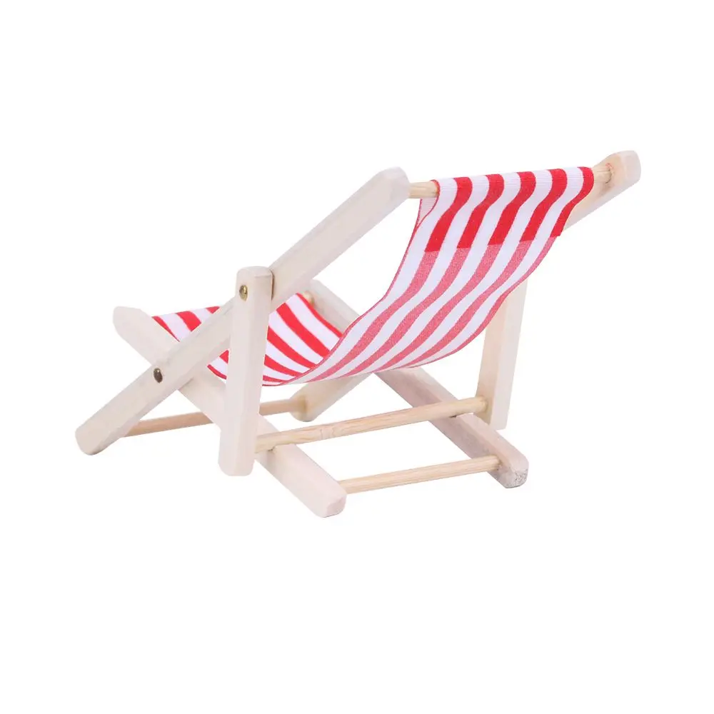 Wooden Lounge Chair Striped for 1/12 Dollhouse Miniature Furniture Beach Chair Folding Stripe Deck Doll House Garden Decor