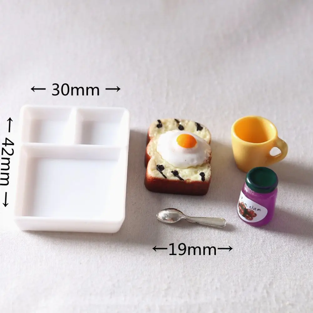 1set Dollhouse MIniature Toast Bread Jam Food Model Dinner Plate Cup Spoon For Doll House Play Kitchen Accessoreis