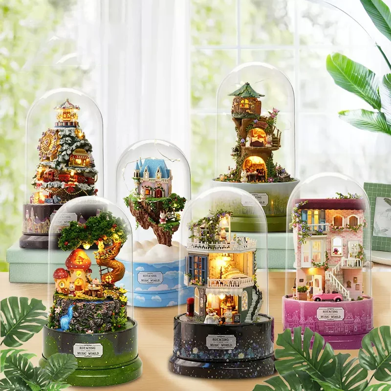 DIY Wooden Doll House Miniature Kits With Furniture Princess Villa Assembled Glass Ball Casa Dollhouse Toys for Girls Gifts