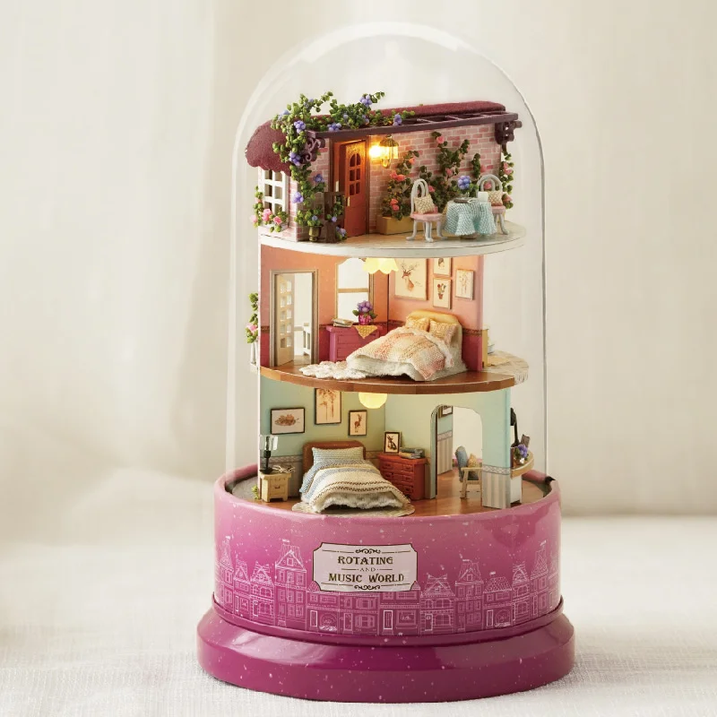DIY Wooden Doll House Miniature Kits With Furniture Princess Villa Assembled Glass Ball Casa Dollhouse Toys for Girls Gifts