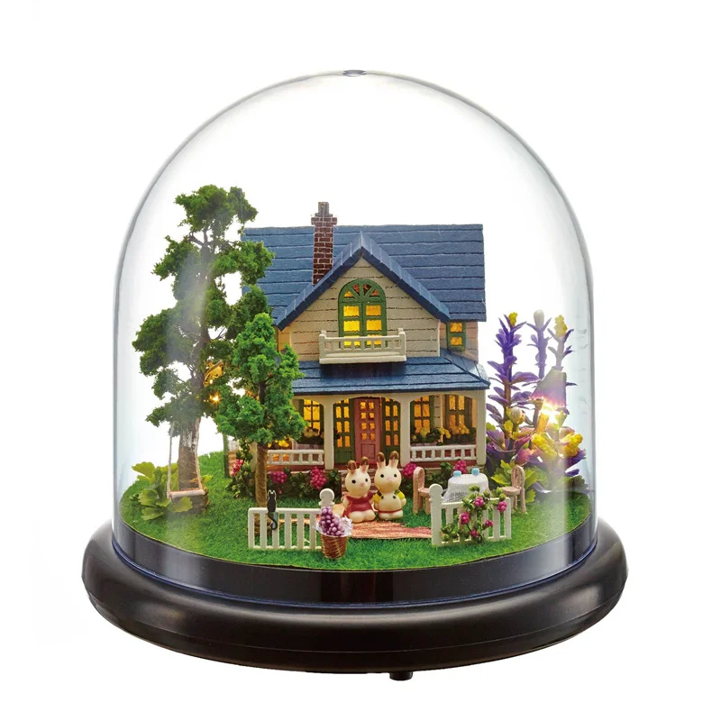 DIY Wooden Doll House Miniature Kits With Furniture Princess Villa Assembled Glass Ball Casa Dollhouse Toys for Girls Gifts