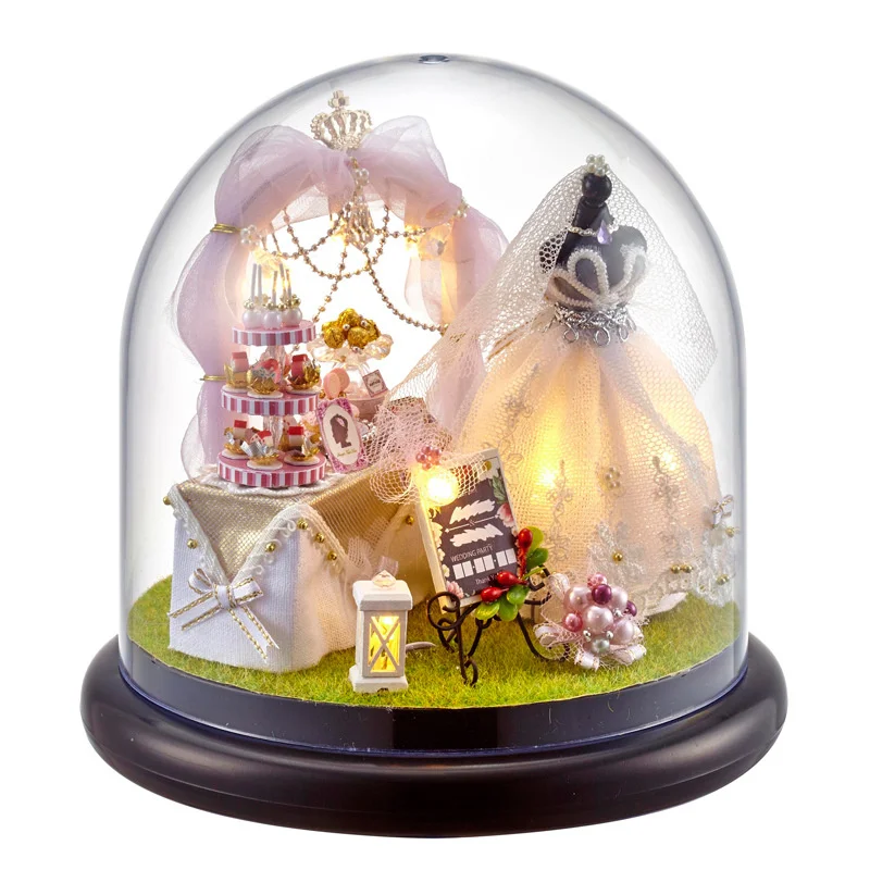 DIY Wooden Doll House Miniature Kits With Furniture Princess Villa Assembled Glass Ball Casa Dollhouse Toys for Girls Gifts