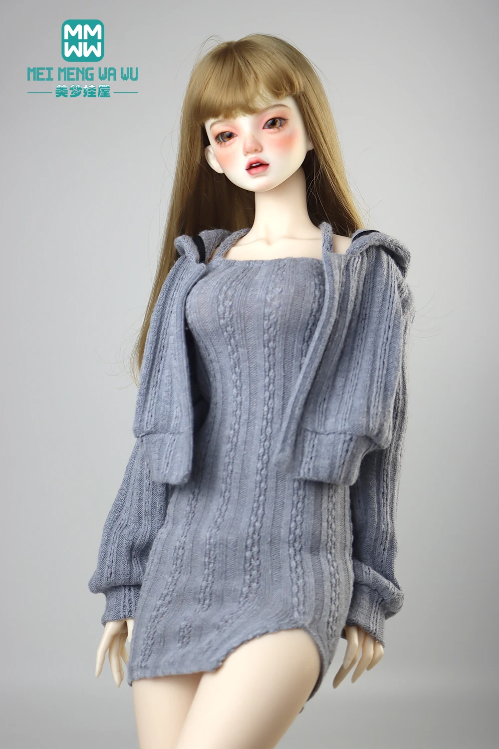 Fashion Knit Slit Skirt Sweater Jacket Grey Pink White Fit 43-60cm 1/3 1/4DD SD BJD Doll Clothes Accessories