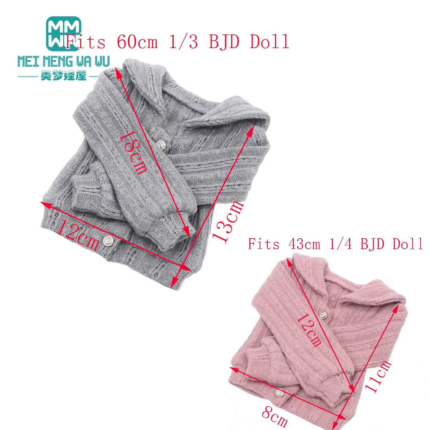 Fashion Knit Slit Skirt Sweater Jacket Grey Pink White Fit 43-60cm 1/3 1/4DD SD BJD Doll Clothes Accessories