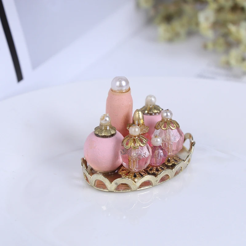 1:12 Dollhouse Miniature Pink Perfume Tray Model Dolls House Bedroom Bath Decor