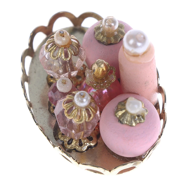 1:12 Dollhouse Miniature Pink Perfume Tray Model Dolls House Bedroom Bath Decor