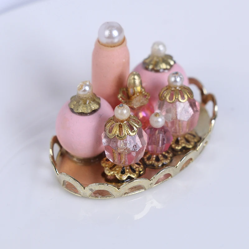 1:12 Dollhouse Miniature Pink Perfume Tray Model Dolls House Bedroom Bath Decor
