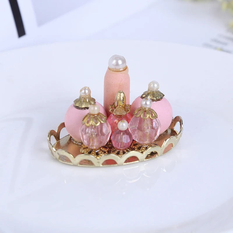 1:12 Dollhouse Miniature Pink Perfume Tray Model Dolls House Bedroom Bath Decor