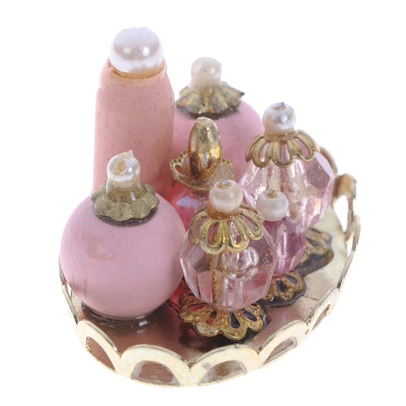1:12 Dollhouse Miniature Pink Perfume Tray Model Dolls House Bedroom Bath Decor