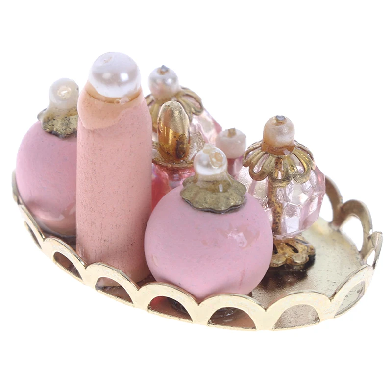 1:12 Dollhouse Miniature Pink Perfume Tray Model Dolls House Bedroom Bath Decor