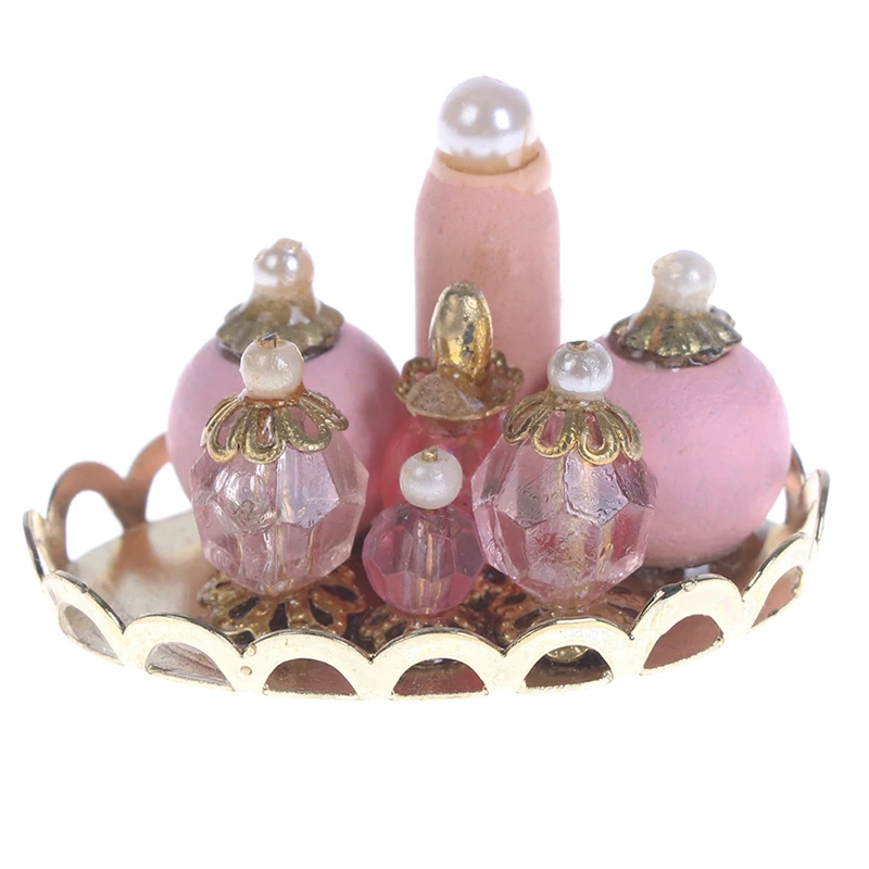 1:12 Dollhouse Miniature Pink Perfume Tray Model Dolls House Bedroom Bath Decor