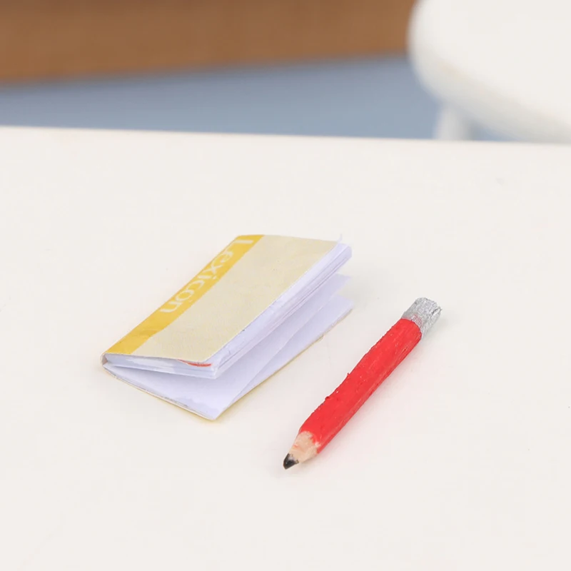 1Set 1:12 Dollhouse Miniature Notebook Pencil Eraser Model For Doll House Decor Accessories Kids Pretend Play Toys