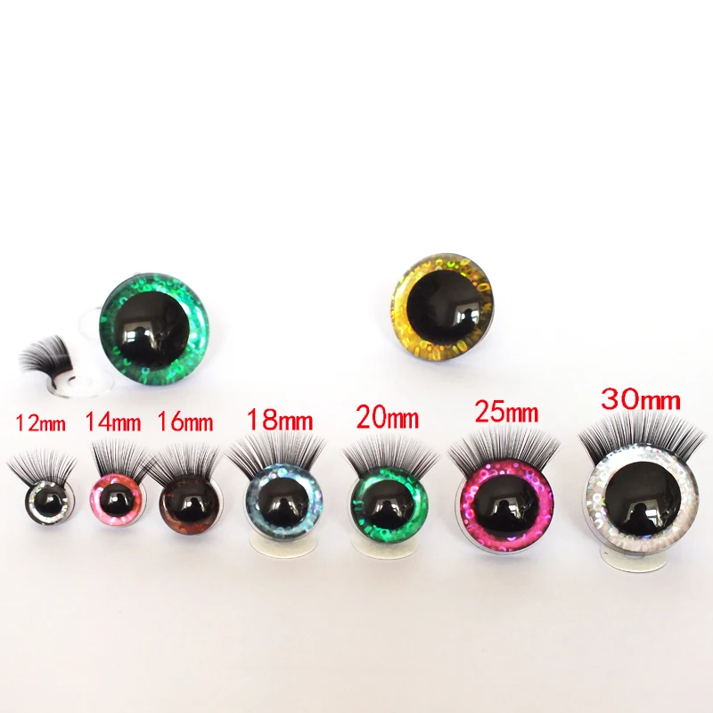 20pcs 12-30mm 3D Mixed Color Safety Toy eyes +Eyelash for amigurumi crochet stuffed animal