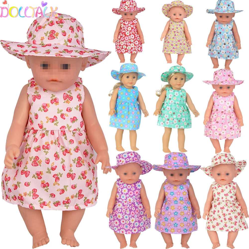 New Doll Dress +Hat Suit For 18 inch American Doll Girl Strawberry Doll Skirt Fit 43 cm New Baby Born Doll & Our Generation