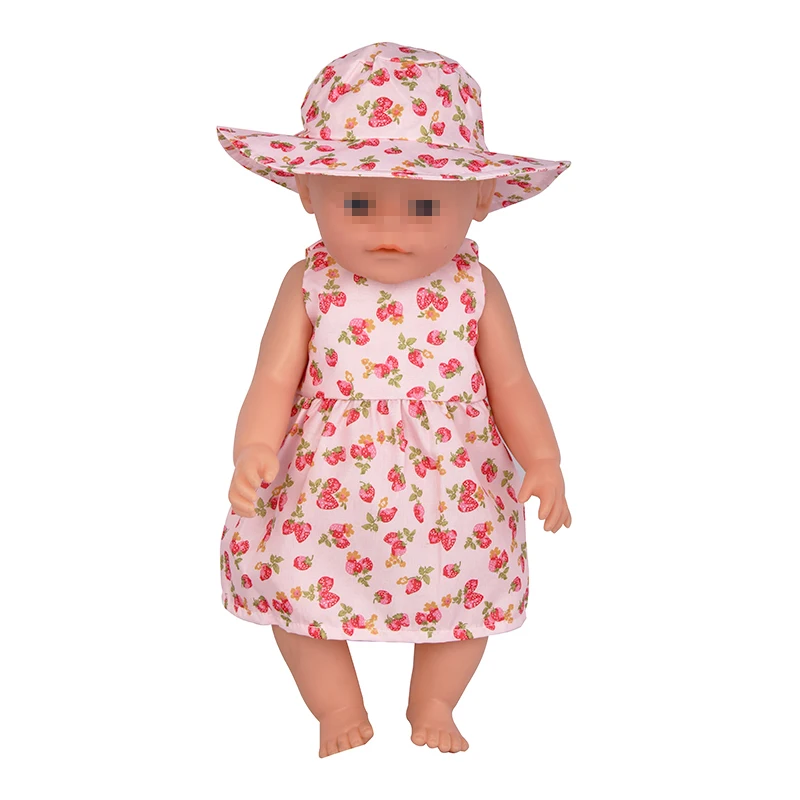 New Doll Dress +Hat Suit For 18 inch American Doll Girl Strawberry Doll Skirt Fit 43 cm New Baby Born Doll & Our Generation