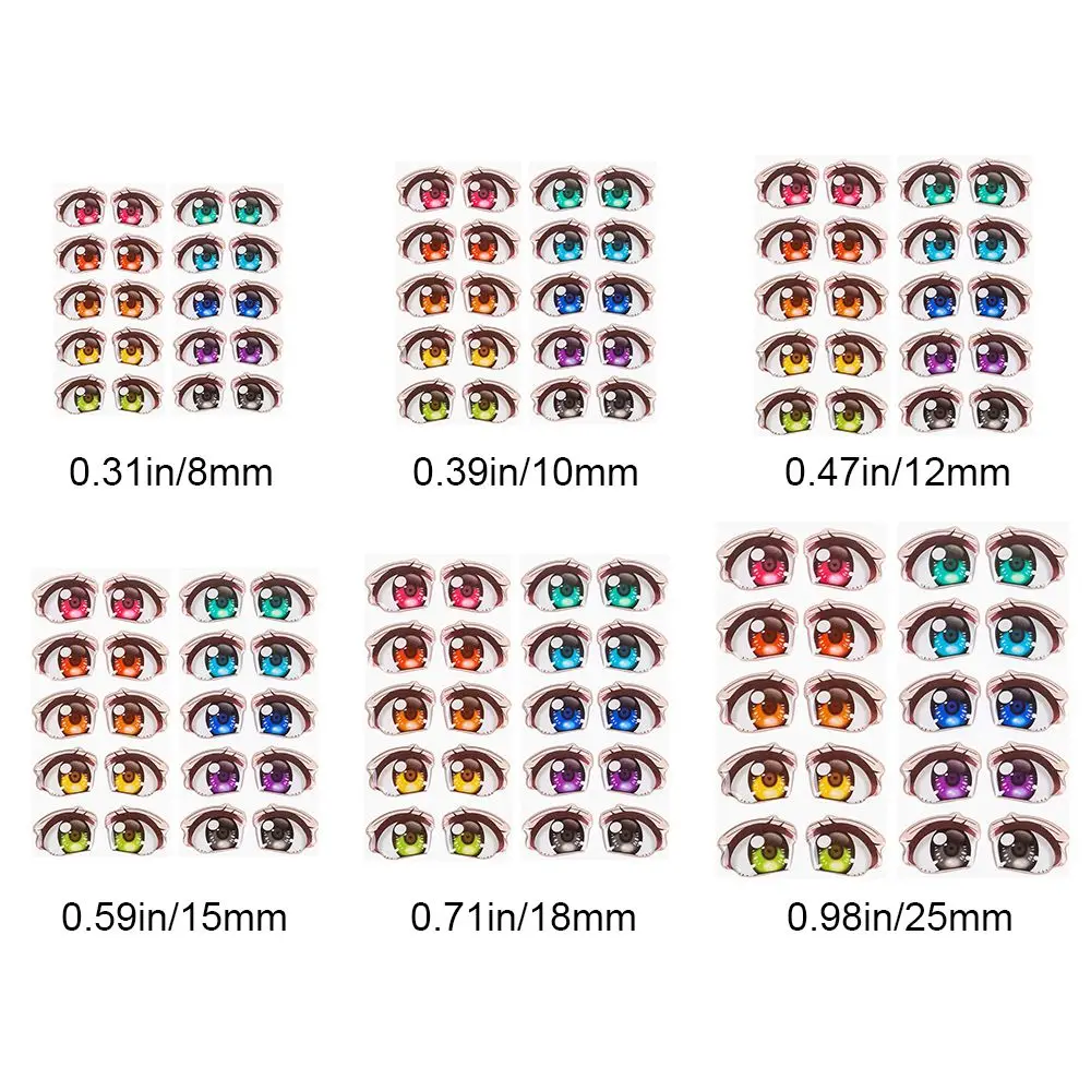 10 Pair Cartoon Eyes Stickers Different styles Rainbow Boy Anime Figurine Doll Face Organ Paster Decals DIY Glass Eye