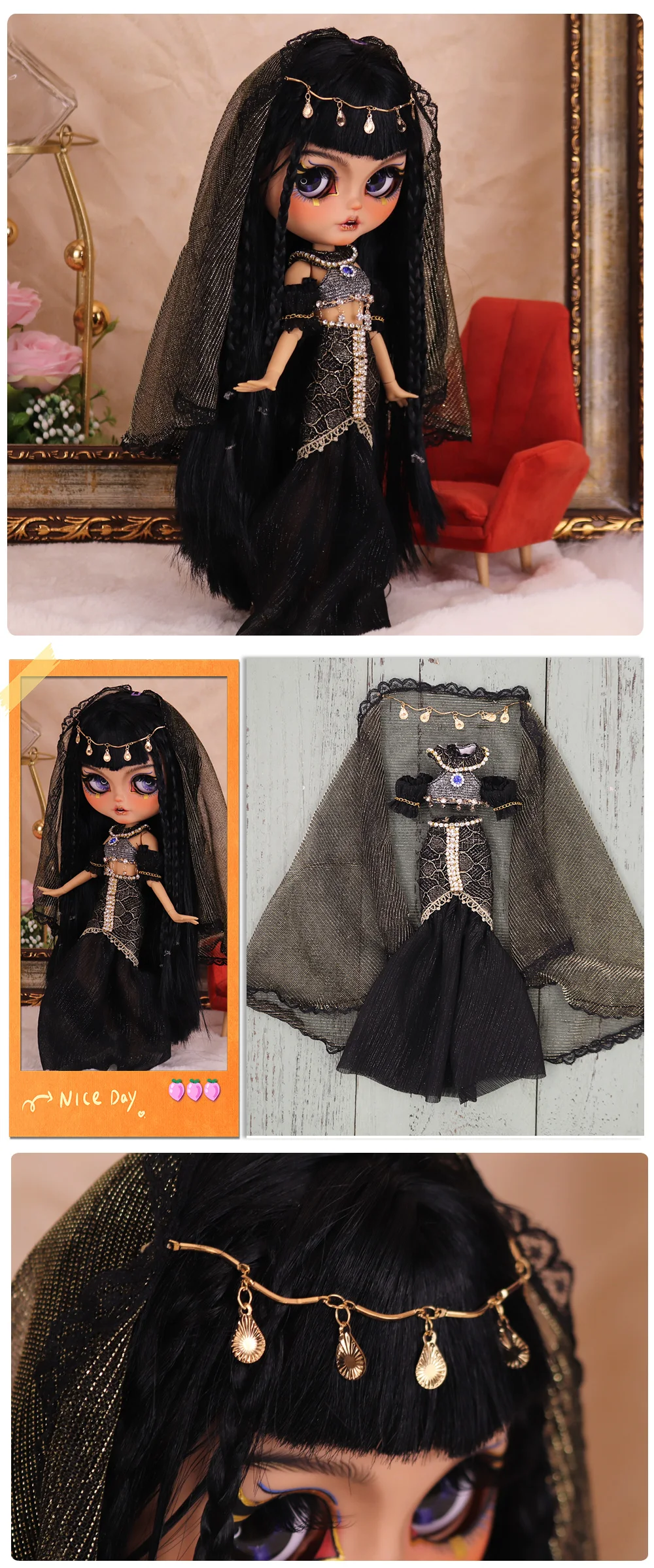Outfits For ICY DBS Blyth Dolls Cleopatra Dress with Headdress Suit 1/6 BJD Ob24 Anime Girl bratz