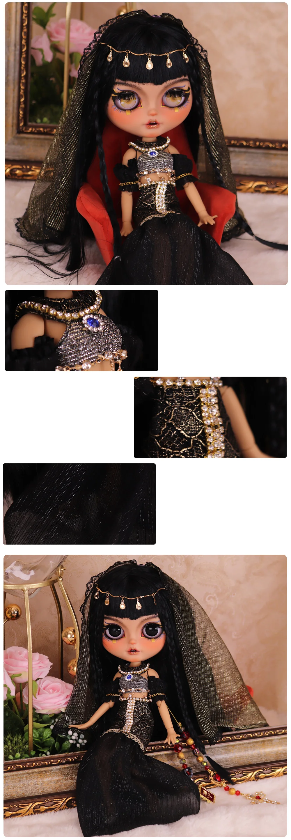 Outfits For ICY DBS Blyth Dolls Cleopatra Dress with Headdress Suit 1/6 BJD Ob24 Anime Girl bratz