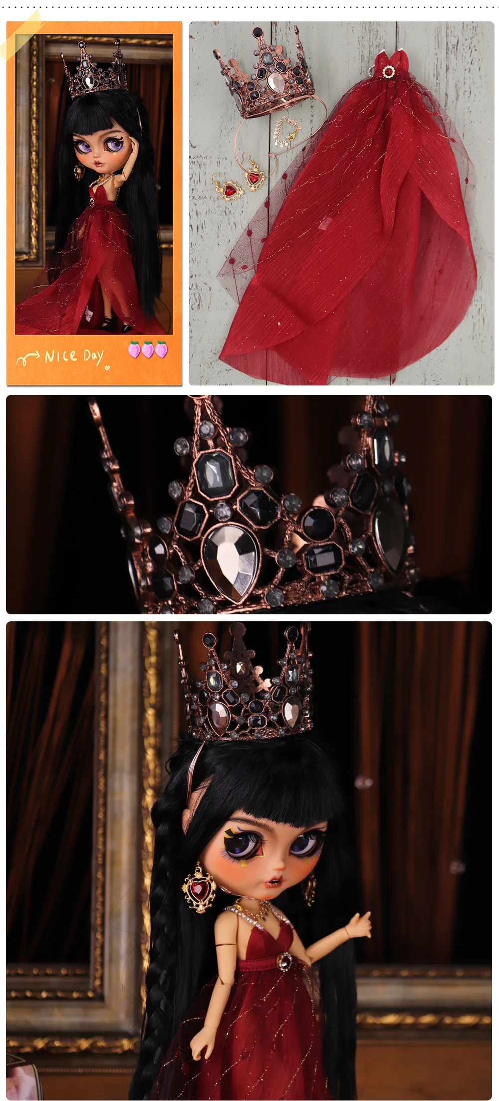 Outfits For ICY DBS Blyth Dolls Cleopatra Dress with Headdress Suit 1/6 BJD Ob24 Anime Girl bratz