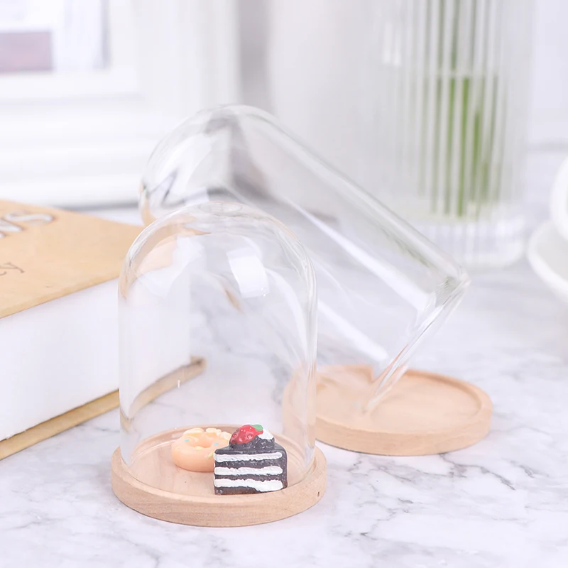 1:12 Dollhouse Miniature Decor Flower Display Glass Display Bell Jar with Base