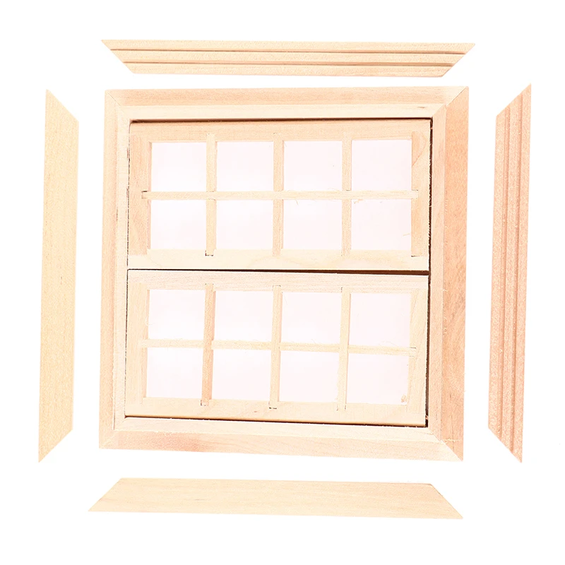 1 Set 1:12 Dollhouse Miniature DIY Wooden Window 16 Panel furniture for Children Play House Toys Accessories