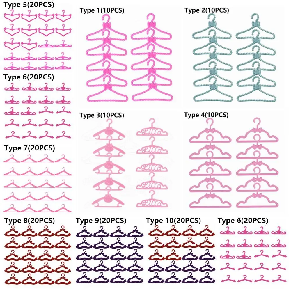 10/20PCS Toy Dress Holders Playing House Pink Plastic 1:6 Scale Doll Accessories Miniature Clothes Hangers Dollhouse Furniture