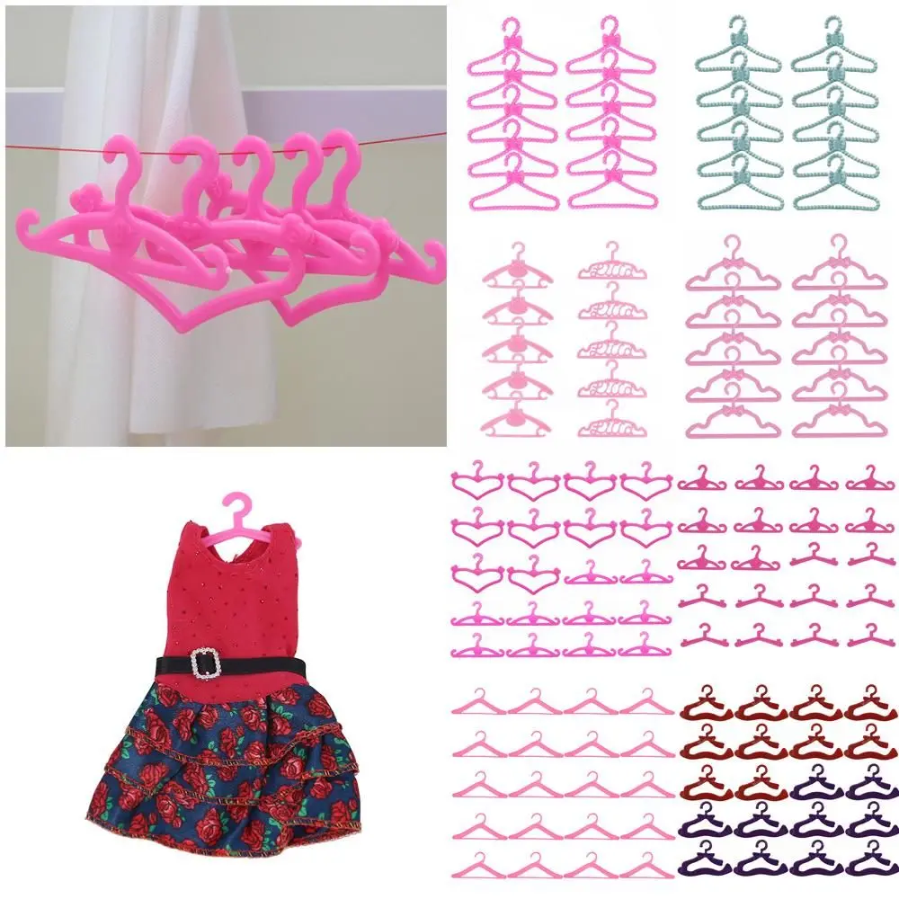 10/20PCS Toy Dress Holders Playing House Pink Plastic 1:6 Scale Doll Accessories Miniature Clothes Hangers Dollhouse Furniture
