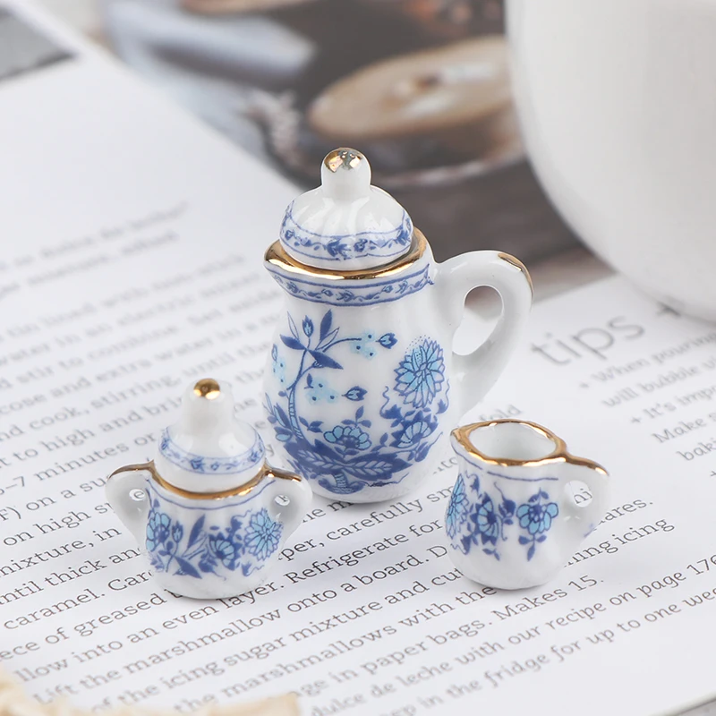 15Pcs 1:12 Dollhouse Miniature Tableware Porcelain Ceramic Tea Cup Set