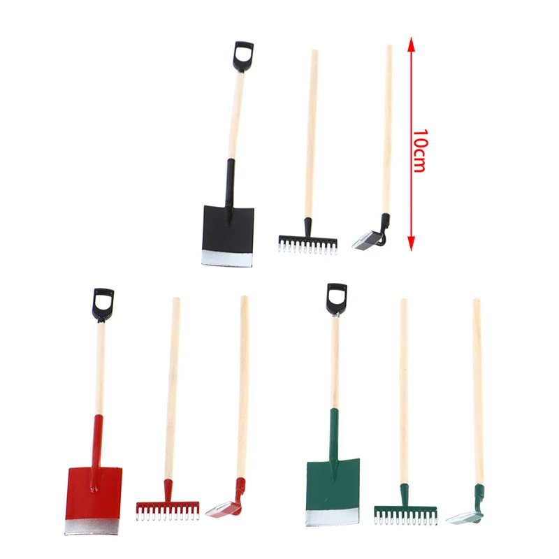 3Pcs 1:12 Dollhouse Miniatures Gardening Shovel Rake Hoes Farm Tool Doll Decor
