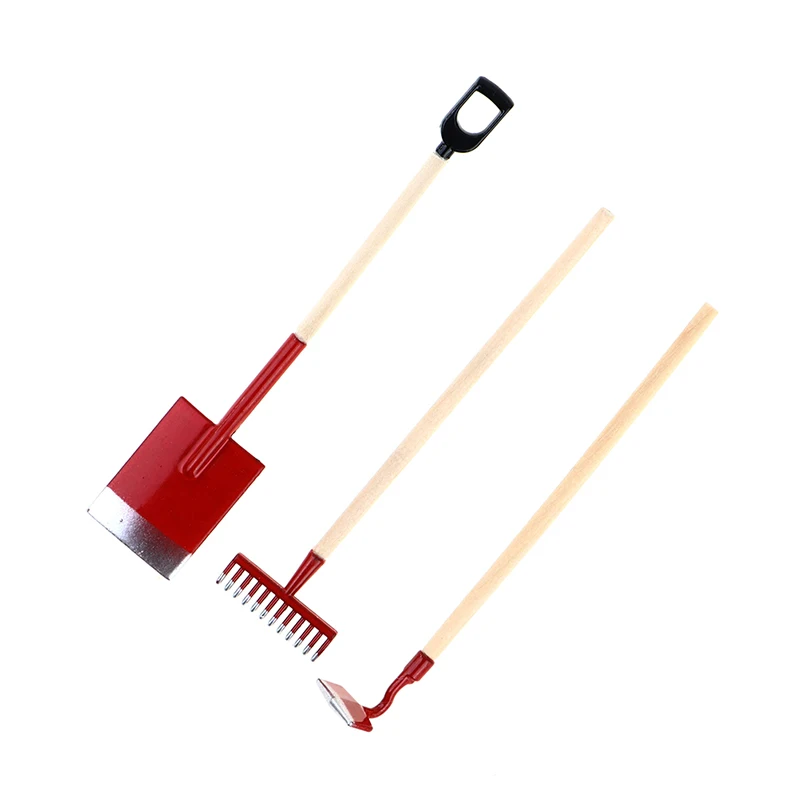 3Pcs 1:12 Dollhouse Miniatures Gardening Shovel Rake Hoes Farm Tool Doll Decor