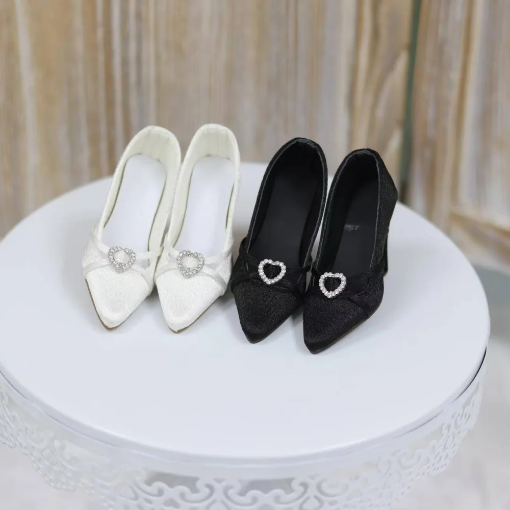 BJD Doll Shoes Toys 1/3 Girls Daily SD/DD/SDGR/SD16 Black Silk Elegant Love Heart Cross Buckle High Heels Gifts Doll Accessories