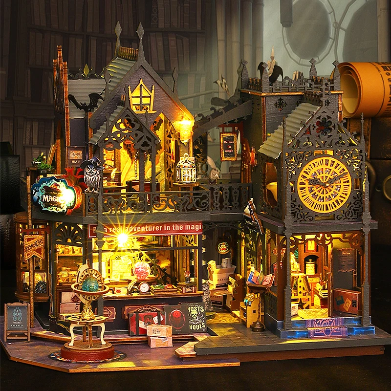 Retro Magic City DIY Wooden Doll Houses Assembled Building Kits With Furniture LED Lights Home Decoration Adult Handmade Gifts