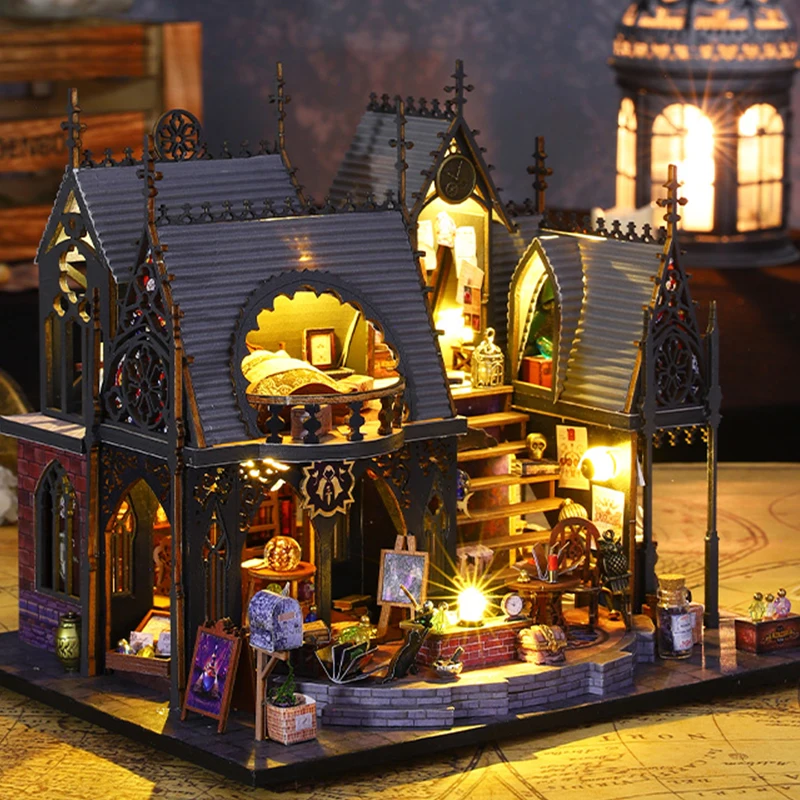 Retro Magic City DIY Wooden Doll Houses Assembled Building Kits With Furniture LED Lights Home Decoration Adult Handmade Gifts