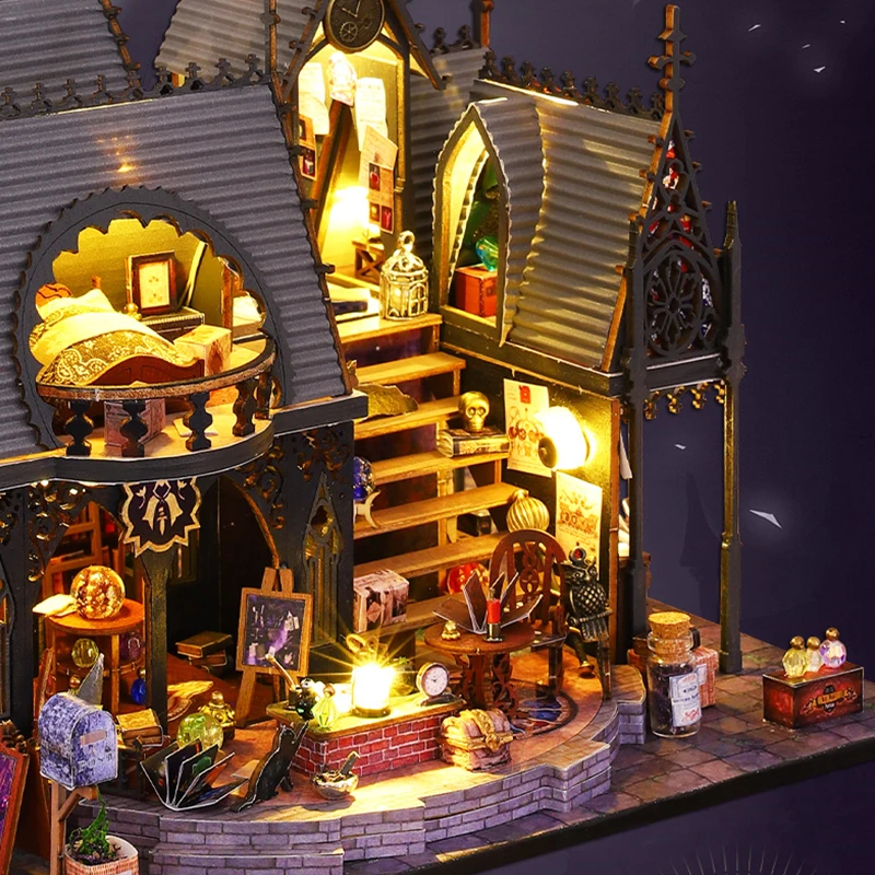 Retro Magic City DIY Wooden Doll Houses Assembled Building Kits With Furniture LED Lights Home Decoration Adult Handmade Gifts
