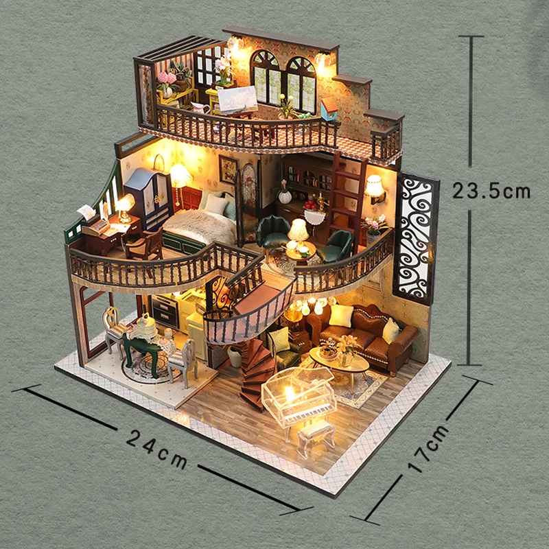 Retro Magic City DIY Wooden Doll Houses Assembled Building Kits With Furniture LED Lights Home Decoration Adult Handmade Gifts