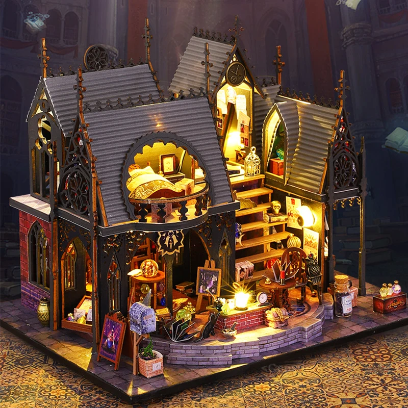 Retro Magic City DIY Wooden Doll Houses Assembled Building Kits With Furniture LED Lights Home Decoration Adult Handmade Gifts