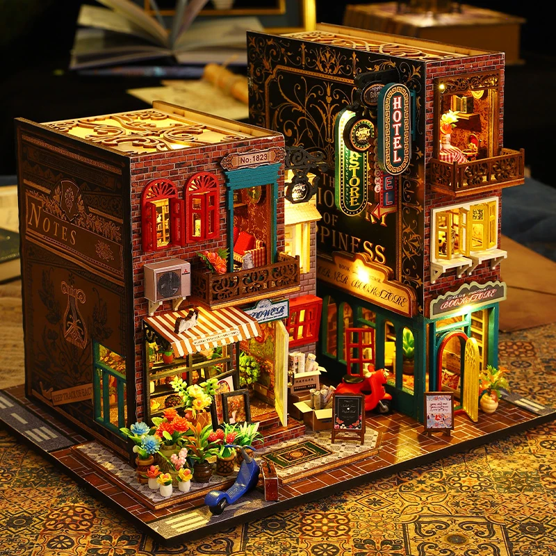 Retro Magic City DIY Wooden Doll Houses Assembled Building Kits With Furniture LED Lights Home Decoration Adult Handmade Gifts