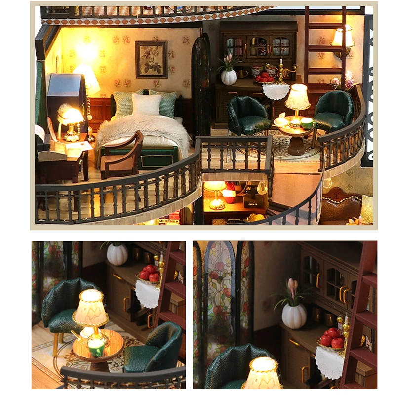 Retro Magic City DIY Wooden Doll Houses Assembled Building Kits With Furniture LED Lights Home Decoration Adult Handmade Gifts