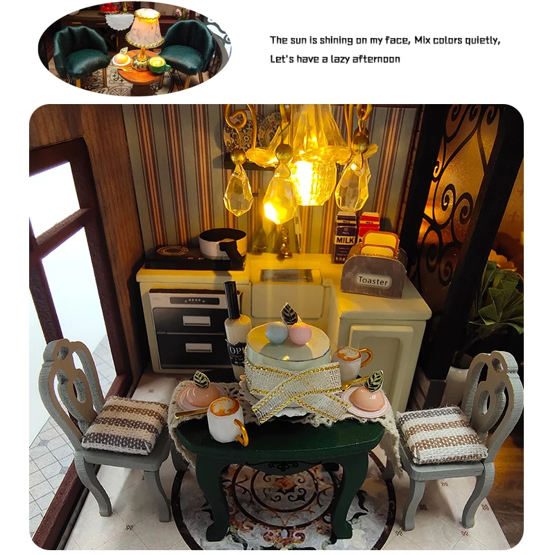 Retro Magic City DIY Wooden Doll Houses Assembled Building Kits With Furniture LED Lights Home Decoration Adult Handmade Gifts