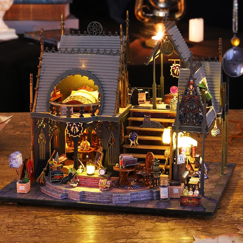 Retro Magic City DIY Wooden Doll Houses Assembled Building Kits With Furniture LED Lights Home Decoration Adult Handmade Gifts