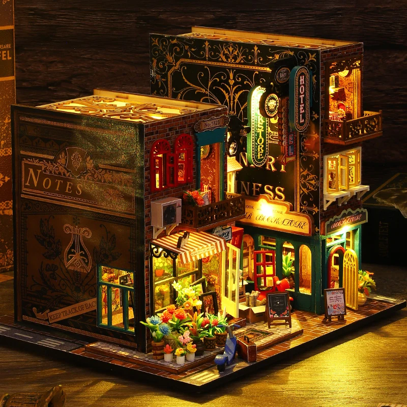 Retro Magic City DIY Wooden Doll Houses Assembled Building Kits With Furniture LED Lights Home Decoration Adult Handmade Gifts