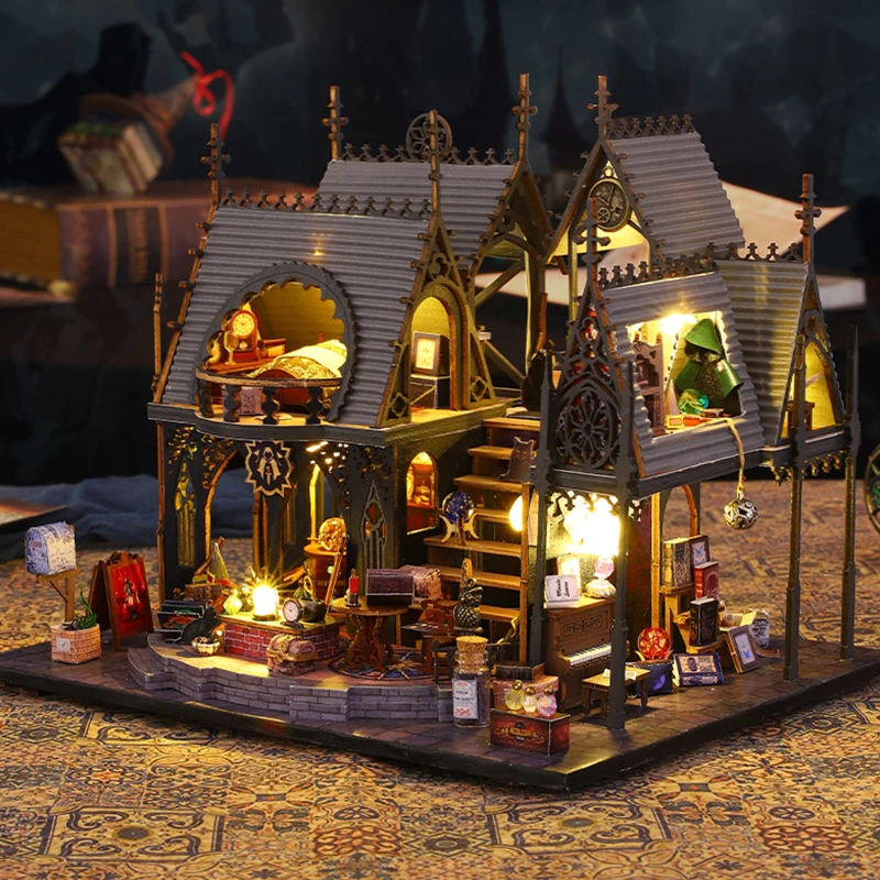 Retro Magic City DIY Wooden Doll Houses Assembled Building Kits With Furniture LED Lights Home Decoration Adult Handmade Gifts
