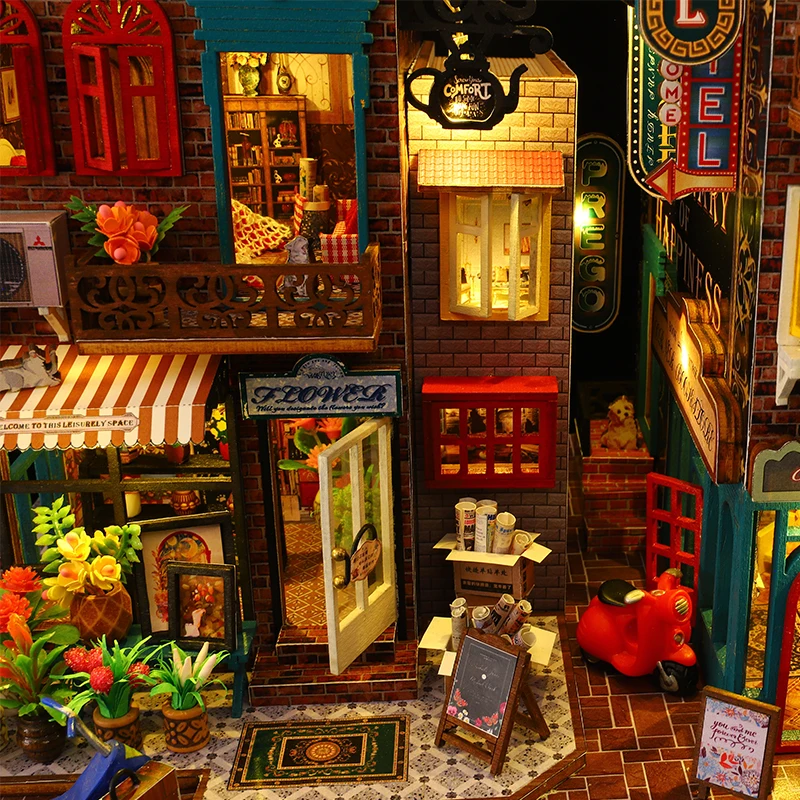 Retro Magic City DIY Wooden Doll Houses Assembled Building Kits With Furniture LED Lights Home Decoration Adult Handmade Gifts