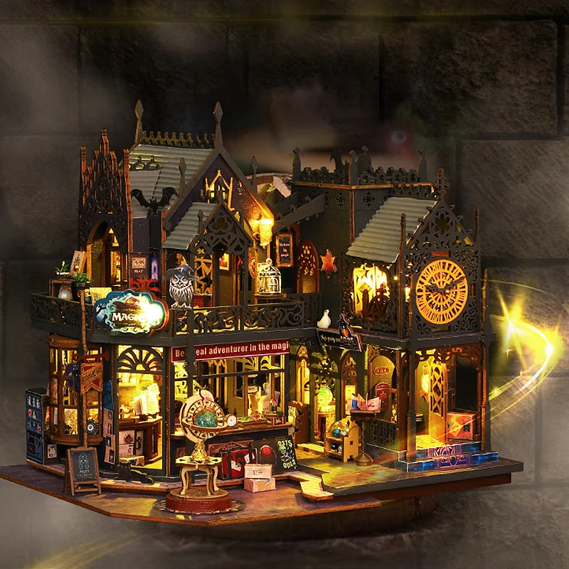 Retro Magic City DIY Wooden Doll Houses Assembled Building Kits With Furniture LED Lights Home Decoration Adult Handmade Gifts