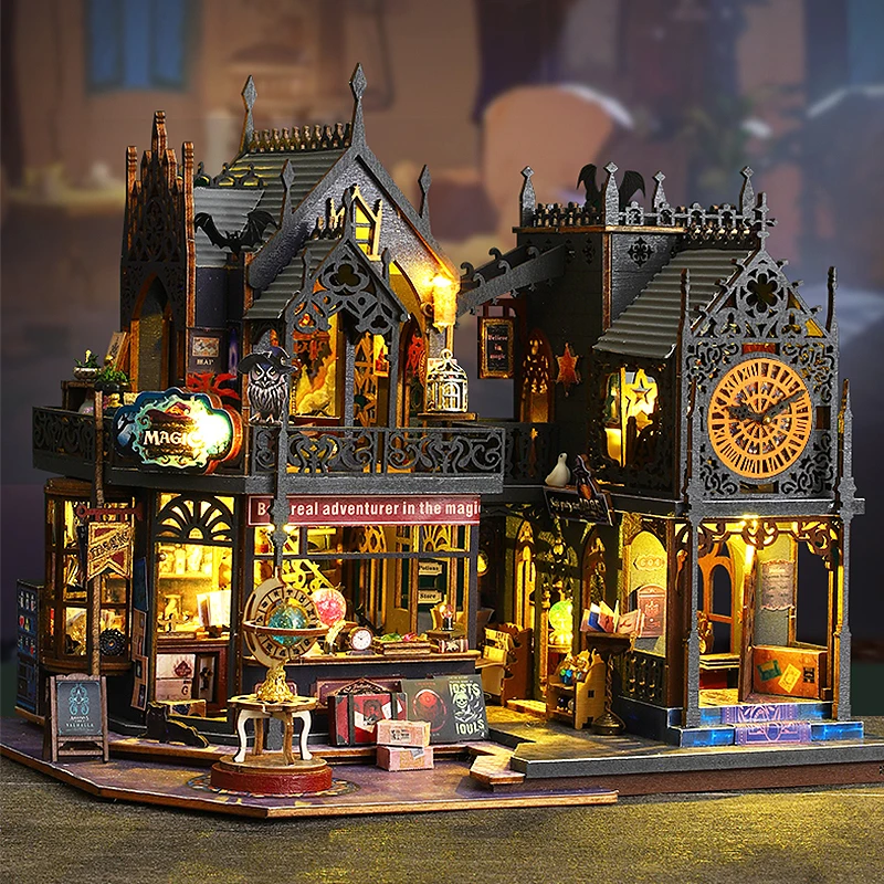 Retro Magic City DIY Wooden Doll Houses Assembled Building Kits With Furniture LED Lights Home Decoration Adult Handmade Gifts